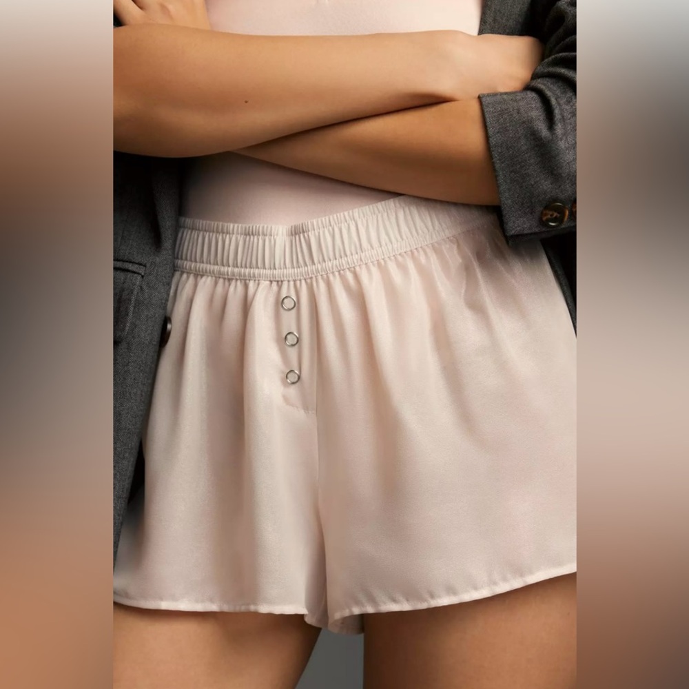 By Anthropologie Metallic Pajama Shorts in Pale Pink